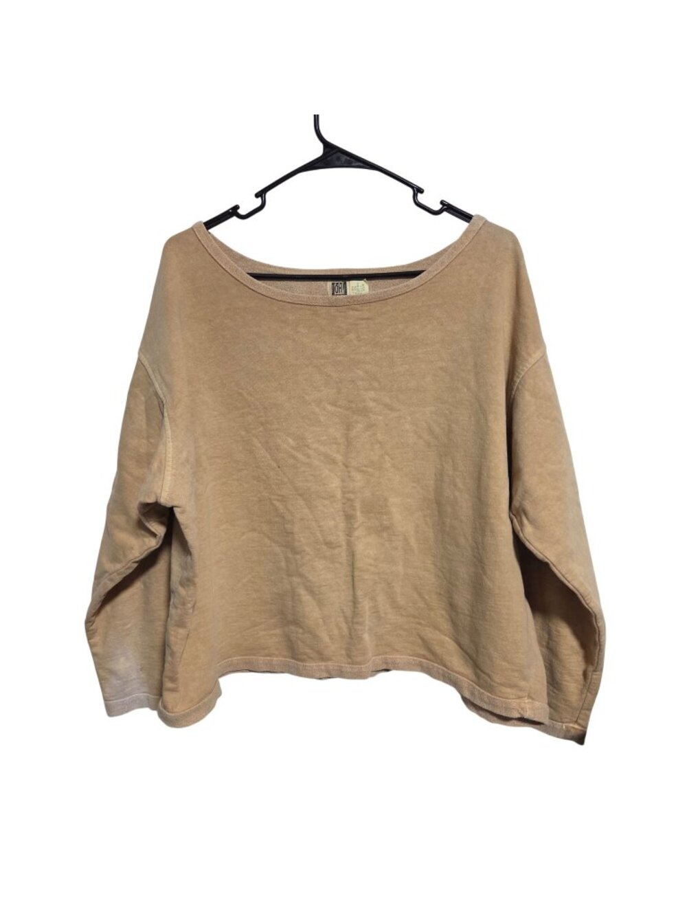Vintage Oh! Boy Sweatshirt One Size Beige Cropped Scoop Neck Cotton Made In USA